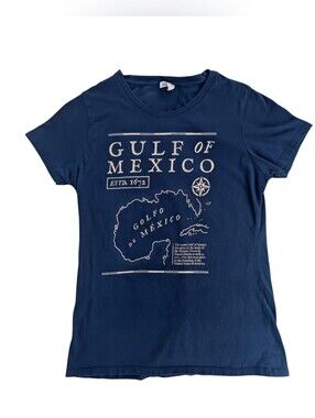 Navy Gulf of Mexico Tee 100% Cotton Crew Neck Short Sleeve Top Women's S/M